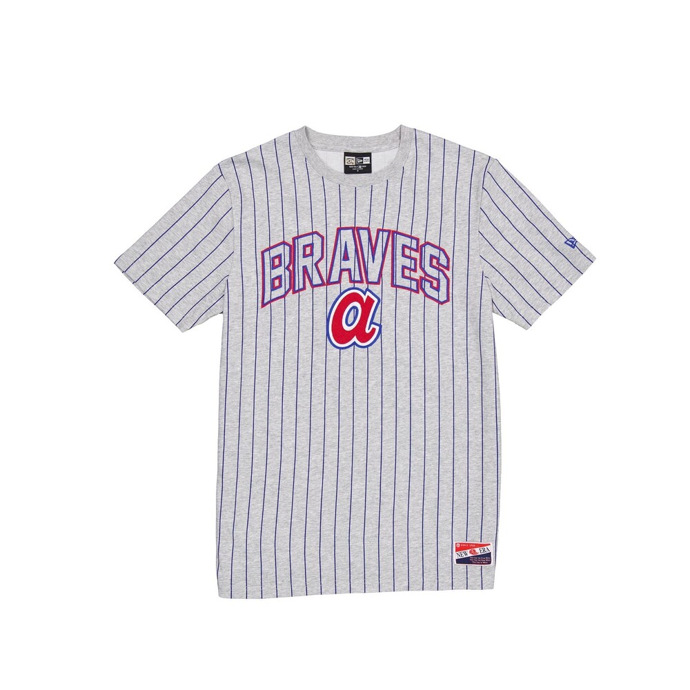 New Era Atlanta Braves Throwback Gray Pinstripe T-Shirt - Size L